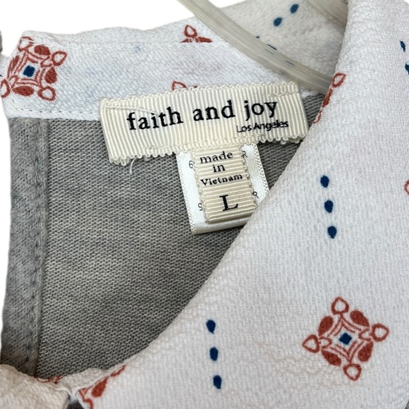 Faith and Joy LA Grey Long Sleeve Collared Vintage Knit Blouse Top size Large - Picture 3 of 4